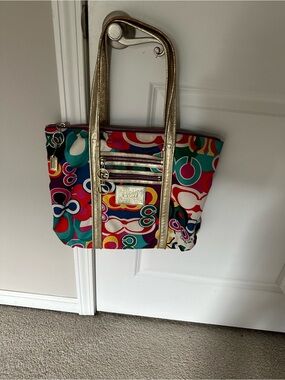 Coach Multicolor Circle Print Tote with Gold Straps